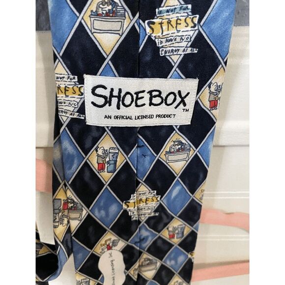 Shoebox Men’s Argyle Print Pure Silk Adjustable Neck Tie Blue & Black - Picture 4 of 6